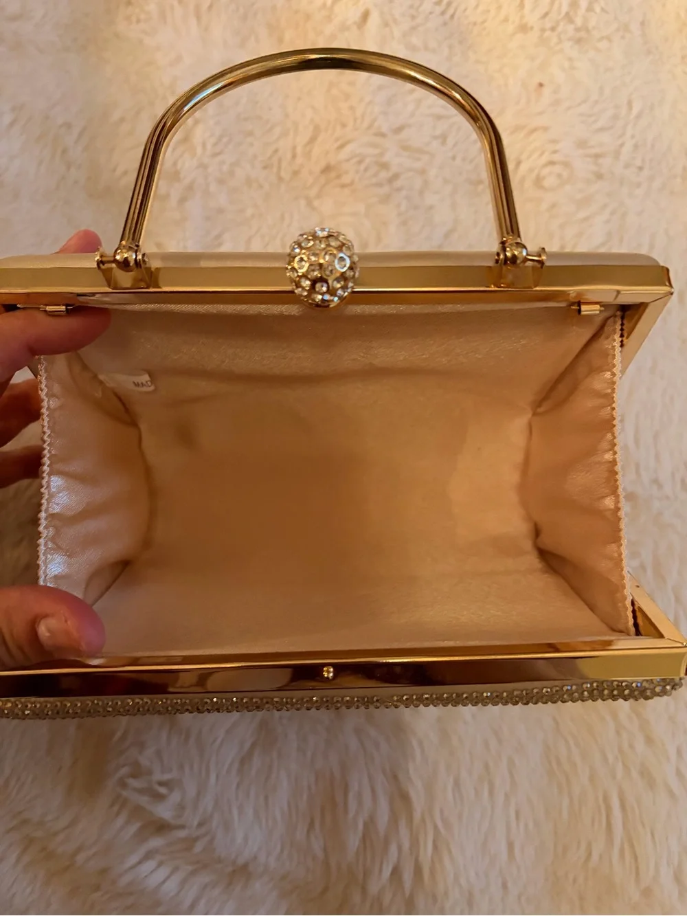 Gold Crystal Mesh Evening Clutch with Top Handle